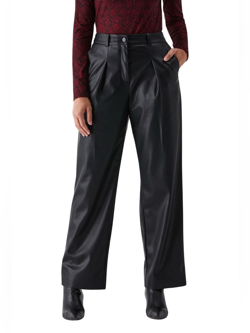 ELLA RAFAELLA Wide-Leg Faux Leather Pants - Black